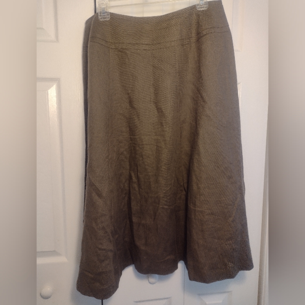 VTG Talbots Irish Linen Olive Green 90s Style Cottage Core Midi Skirt Size 14P